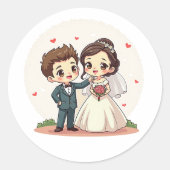 Chibi Huwelijksfeest Ronde Sticker (Voorkant)