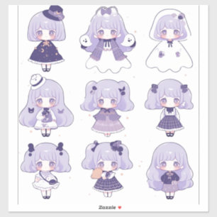 Chibi in Paarse Pop Art Custom-Cut Vinyl Sticker