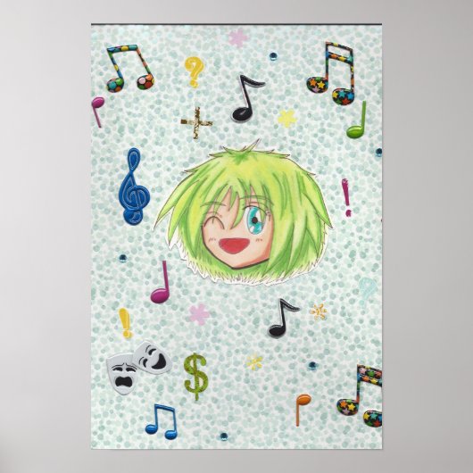 Chibi Izumi met collage achtergrond Poster (Voorkant)
