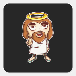 Chibi Jesus Christ Kawaii God Fun Christelijk Anim Vierkante Sticker