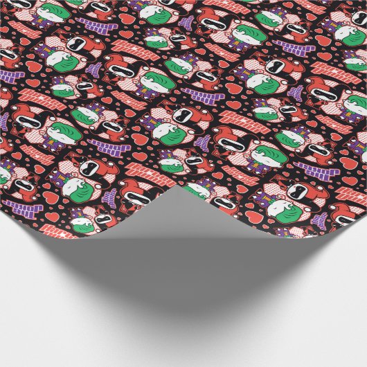 Chibi Joker en Harley Heart Pattern Cadeaupapier (Hoek)