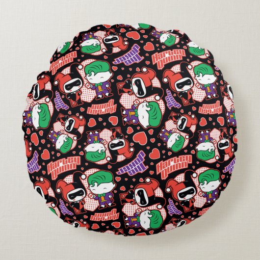 Chibi Joker en Harley Heart Pattern Rond Kussen (Voorkant)