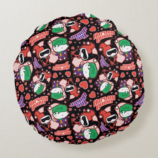 Chibi Joker en Harley Heart Pattern Rond Kussen (Achterkant)