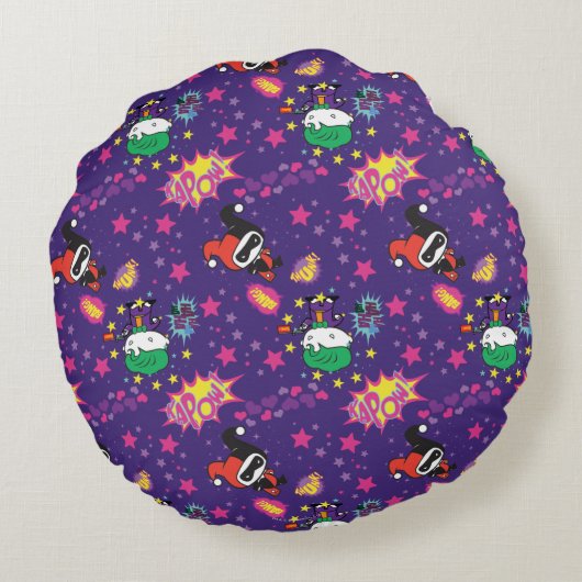 Chibi Joker en Harley Pattern Rond Kussen (Achterkant)