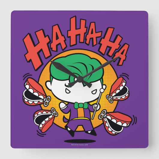 Chibi Joker met Speelgoed Teeth Vierkante Klok (Voorkant)