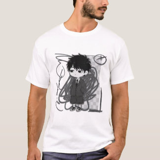 Chibi-jongen in pak illustratie voor burn-out onde t-shirt