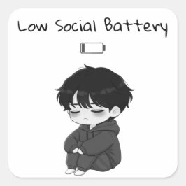 Chibi-jongen met lage sociale batterij waar andere vierkante sticker