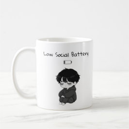 Chibi-jongen met lage sociale batterij waar je mee koffiemok