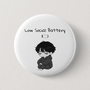 Chibi-jongen met lage sociale batterij waar je mee ronde button 5,7 cm