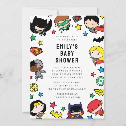 Chibi Justice League Baby shower Kaart (Voorkant)