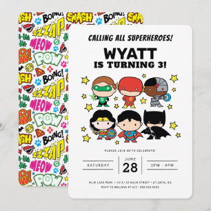 Chibi Justice League Birthday Invitation Kaart