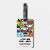 Chibi Justice League Comic Book Pattern Bagagelabel (Achterkant verticaal)