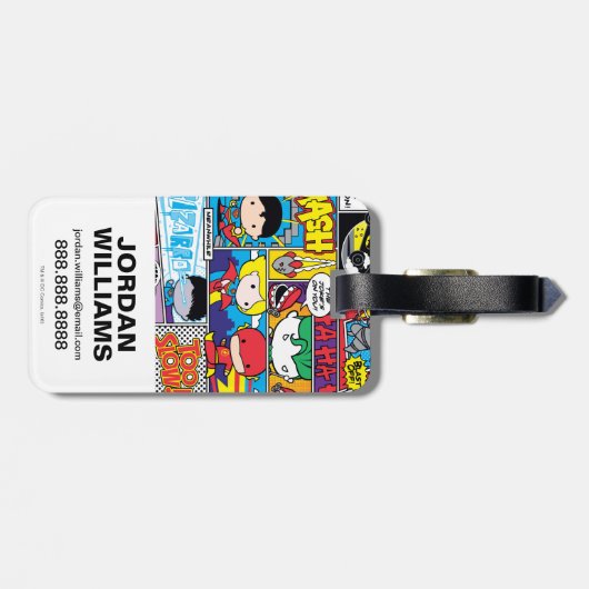 Chibi Justice League Comic Book Pattern Bagagelabel (Achterkant horizontaal)