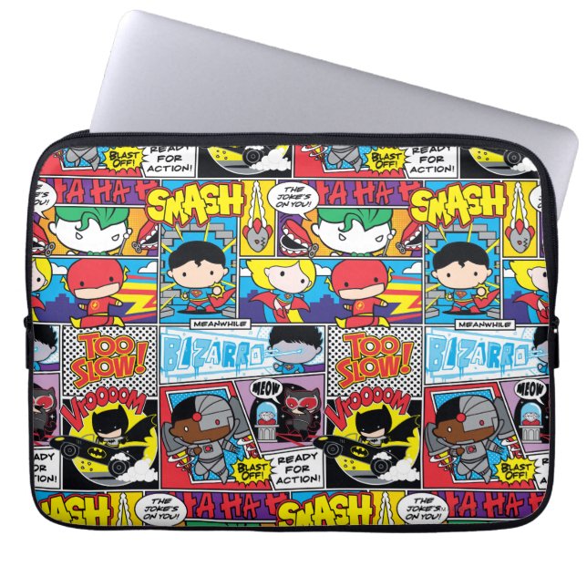 Chibi Justice League Comic Book Pattern Laptop Sleeve (Voorkant)