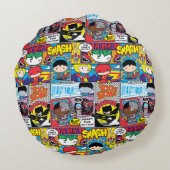 Chibi Justice League Comic Book Pattern Rond Kussen (Achterkant)