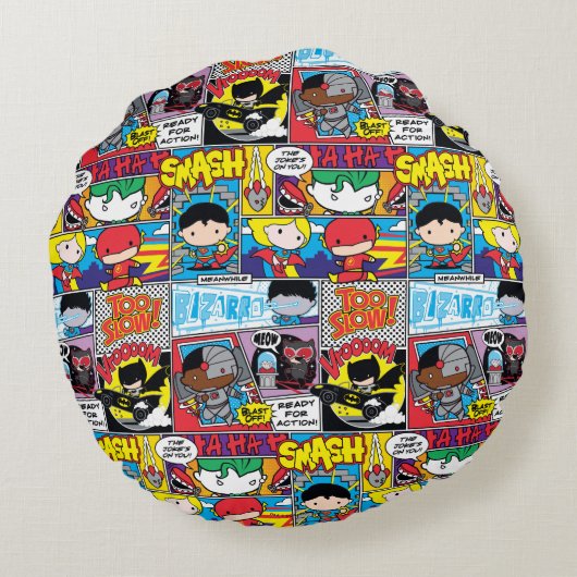Chibi Justice League Comic Book Pattern Rond Kussen (Achterkant)