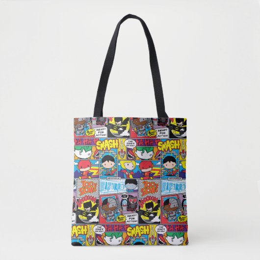 Chibi Justice League Comic Book Pattern Tote Bag (Voorkant)