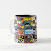 Chibi Justice League Comic Book Pattern Tweekleurige Koffiemok (Voorkant links)