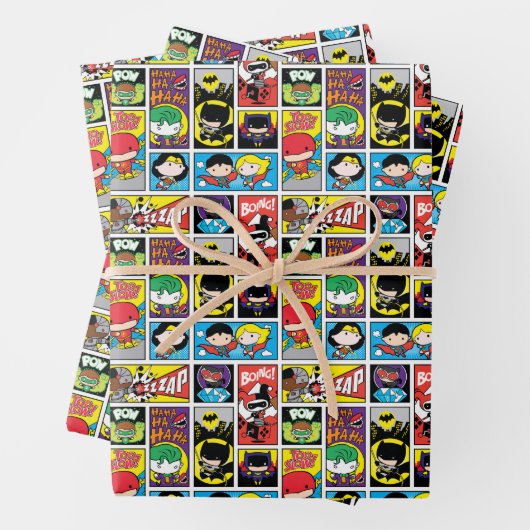 Chibi Justice League Compilation Pattern Inpakpapier Vel (In situ)