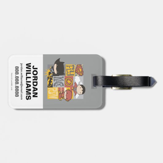 Chibi Justice League | Fly, Kick, Run Bagagelabel (Achterkant horizontaal)