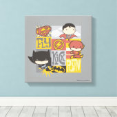 Chibi Justice League | Fly, Kick, Run Canvas Afdruk (Insitu (Houten vloer))