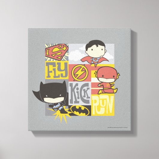 Chibi Justice League | Fly, Kick, Run Canvas Afdruk (Voorkant)