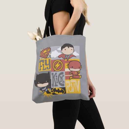 Chibi Justice League | Fly, Kick, Run Tote Bag (Dichtbij)