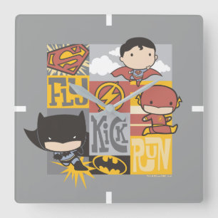 Chibi Justice League   Fly, Kick, Run Vierkante Klok