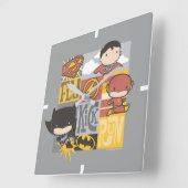 Chibi Justice League | Fly, Kick, Run Vierkante Klok (Hoek)