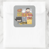 Chibi Justice League | Fly, Kick, Run Vierkante Sticker (Tas)
