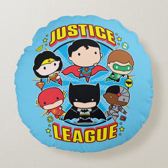 Chibi Justice League Group Rond Kussen (Voorkant)