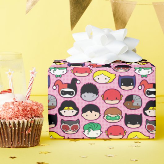 Chibi Justice League Head Pattern Cadeaupapier (Verjaardagsfeest)