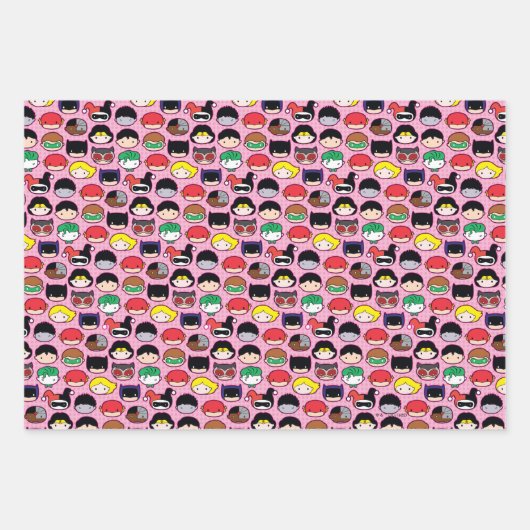 Chibi Justice League Head Pattern Inpakpapier Vel (Voorkant 3)