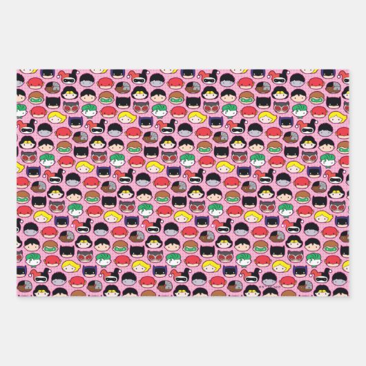 Chibi Justice League Head Pattern Inpakpapier Vel (Voorkant 2)