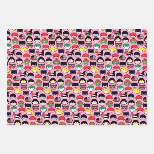 Chibi Justice League Head Pattern Inpakpapier Vel (Voorkant)