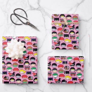 Chibi Justice League Head Pattern Inpakpapier Vel