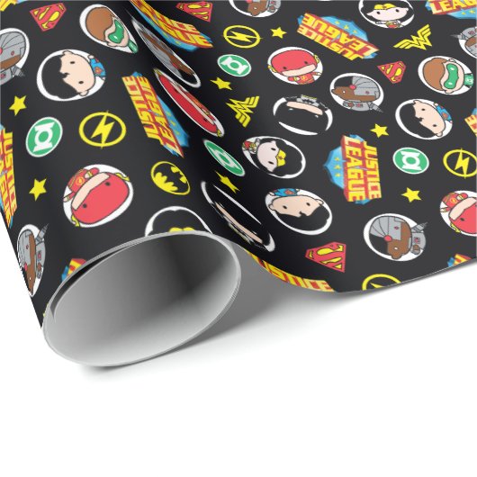 Chibi Justice League Heroes en Logos Pattern Cadeaupapier (Rol Hoek)