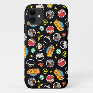 Chibi Justice League Heroes en Logos Pattern iPhone 11 Hoesje