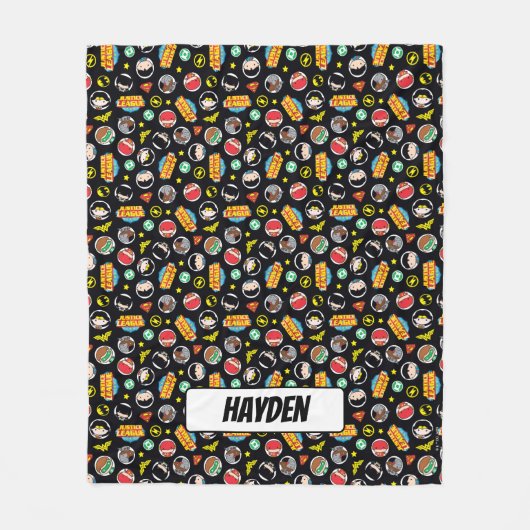 Chibi Justice League Heroes en Logos Pattern Fleece Deken (Voorkant)