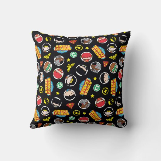 Chibi Justice League Heroes en Logos Pattern Kussen (Achterkant)