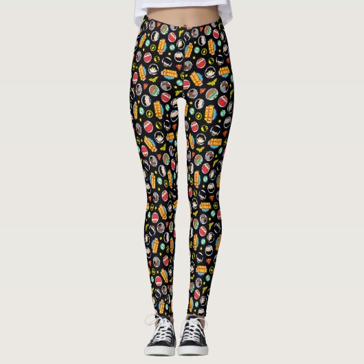 Chibi Justice League Heroes en Logos Pattern Leggings (Voorkant)