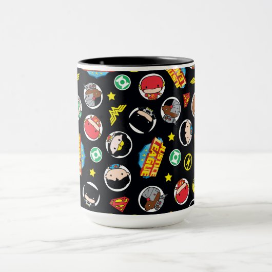 Chibi Justice League Heroes en Logos Pattern Mok (Midden)