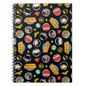 Chibi Justice League Heroes en Logos Pattern Notitieboek (Voorkant)