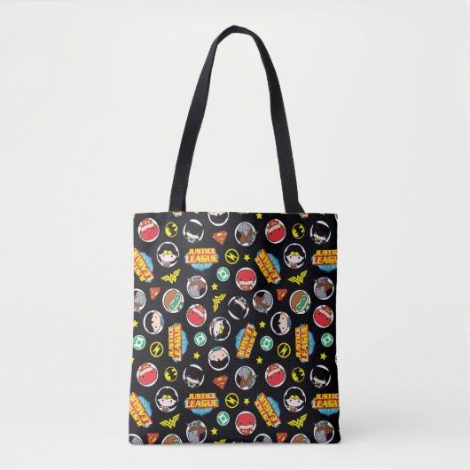 Chibi Justice League Heroes en Logos Pattern Tote Bag (Voorkant)