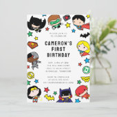 Chibi Justice League Kinderen Verjaardag Kaart (Staand voorkant)