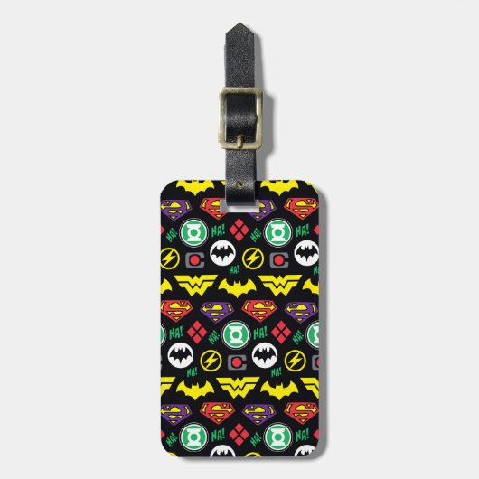 Chibi Justice League Logo Patroon Bagagelabel (Voorkant verticaal)
