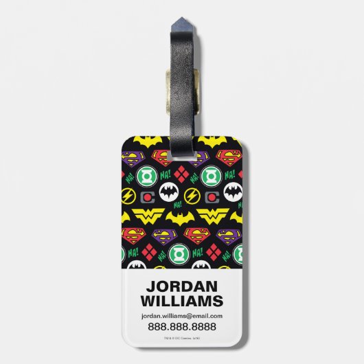 Chibi Justice League Logo Pattern Bagagelabel (Achterkant verticaal)