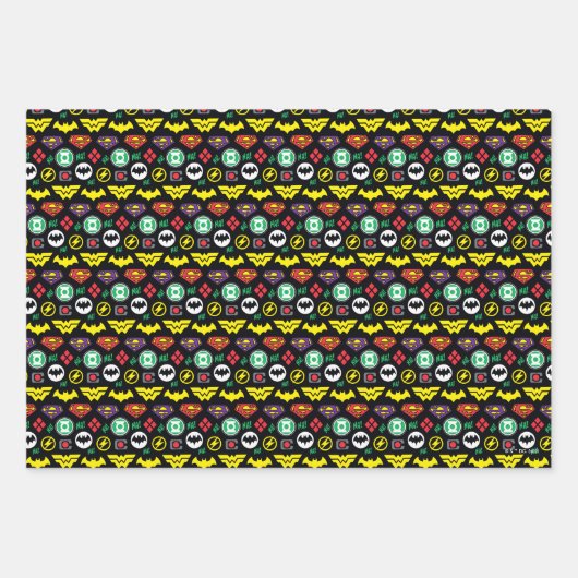 Chibi Justice League Logo Pattern Inpakpapier Vel (Voorkant 3)