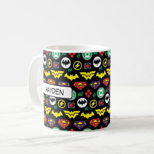 Chibi Justice League Logo Pattern Koffiemok (Voorkant links)