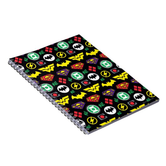 Chibi Justice League Logo Pattern Notitieboek (Rechterzijde)